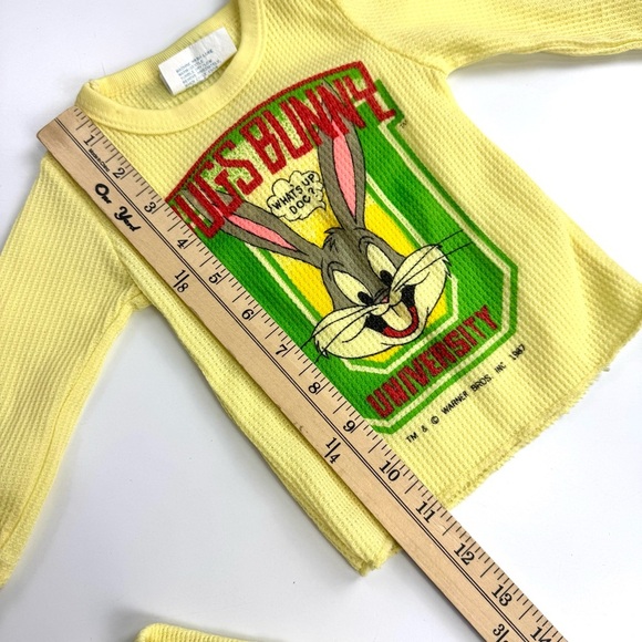 Vintage 80s Warner Bros Bugs Bunny Yellow Thermal Baby Pajama Set Sz 12M Retro - Picture 8 of 11